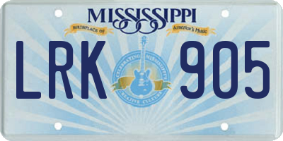 MS license plate LRK905