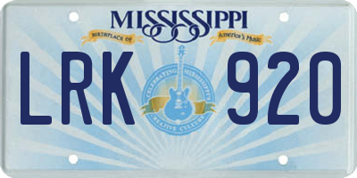 MS license plate LRK920