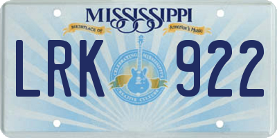 MS license plate LRK922