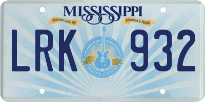 MS license plate LRK932