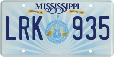 MS license plate LRK935