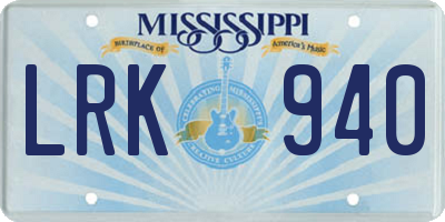 MS license plate LRK940