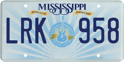 MS license plate LRK958