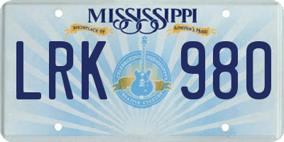 MS license plate LRK980