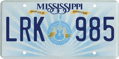 MS license plate LRK985
