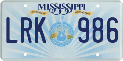 MS license plate LRK986