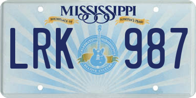 MS license plate LRK987