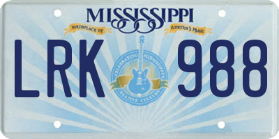 MS license plate LRK988