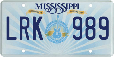 MS license plate LRK989