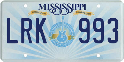 MS license plate LRK993