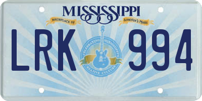 MS license plate LRK994