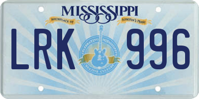 MS license plate LRK996