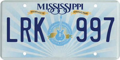 MS license plate LRK997