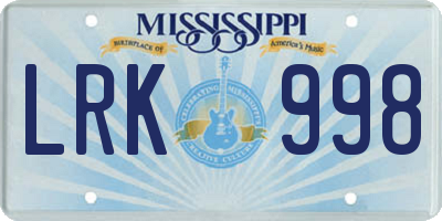 MS license plate LRK998