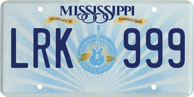 MS license plate LRK999