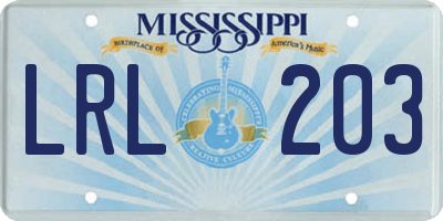MS license plate LRL203