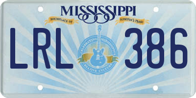 MS license plate LRL386