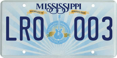 MS license plate LRO003