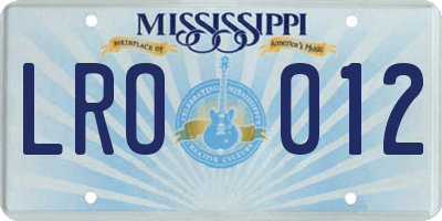 MS license plate LRO012