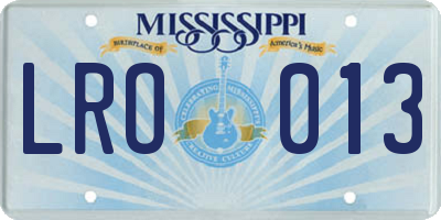 MS license plate LRO013