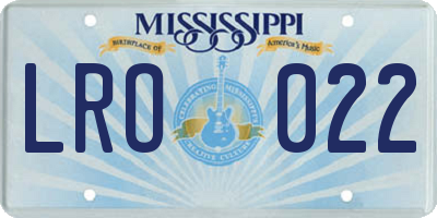 MS license plate LRO022