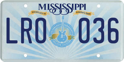 MS license plate LRO036