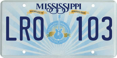 MS license plate LRO103