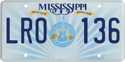 MS license plate LRO136
