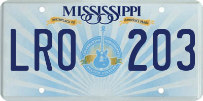 MS license plate LRO203