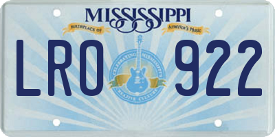 MS license plate LRO922
