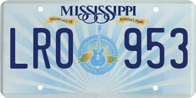 MS license plate LRO953