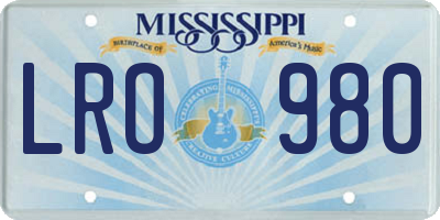 MS license plate LRO980