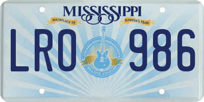 MS license plate LRO986