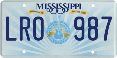 MS license plate LRO987