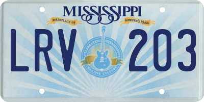 MS license plate LRV203