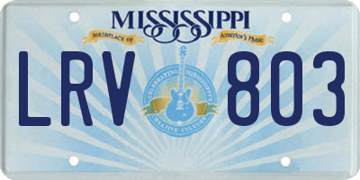 MS license plate LRV803