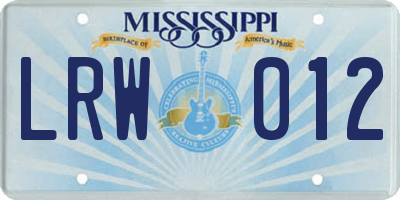 MS license plate LRW012