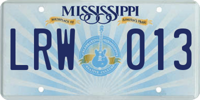 MS license plate LRW013