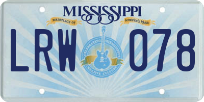 MS license plate LRW078