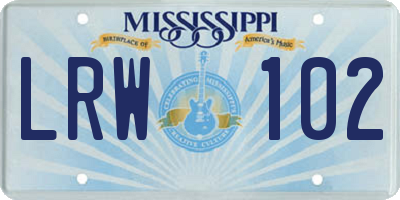 MS license plate LRW102