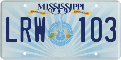 MS license plate LRW103