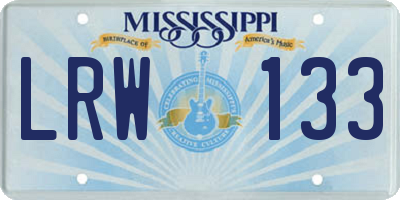 MS license plate LRW133