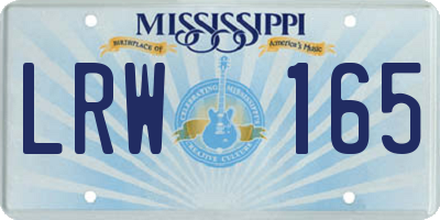 MS license plate LRW165