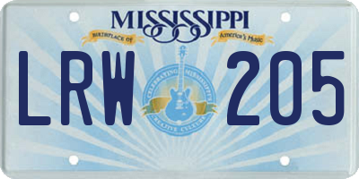 MS license plate LRW205