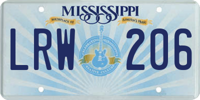 MS license plate LRW206