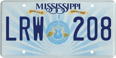 MS license plate LRW208