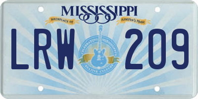 MS license plate LRW209