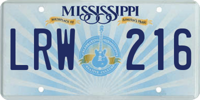 MS license plate LRW216