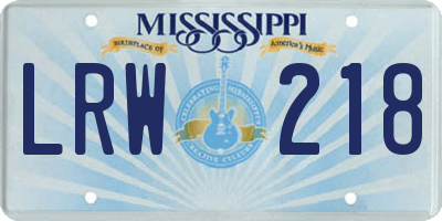 MS license plate LRW218