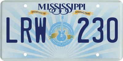 MS license plate LRW230